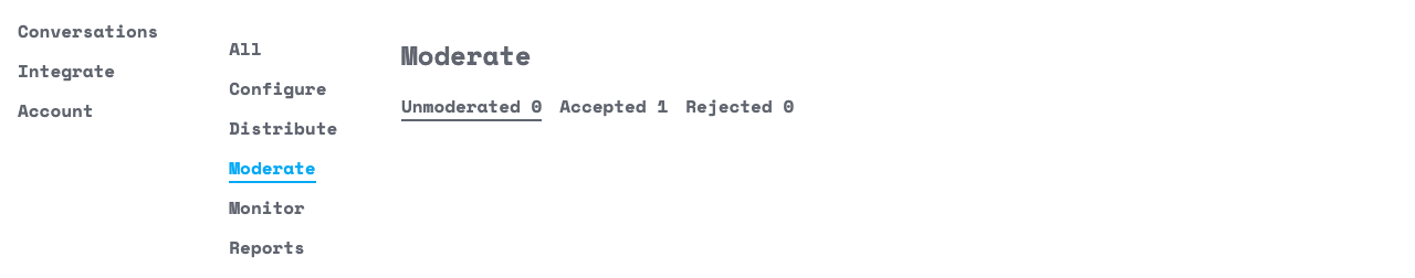 Moderate画面。Unmoderated・Accepted・Rejectedのタブで意見を管理する